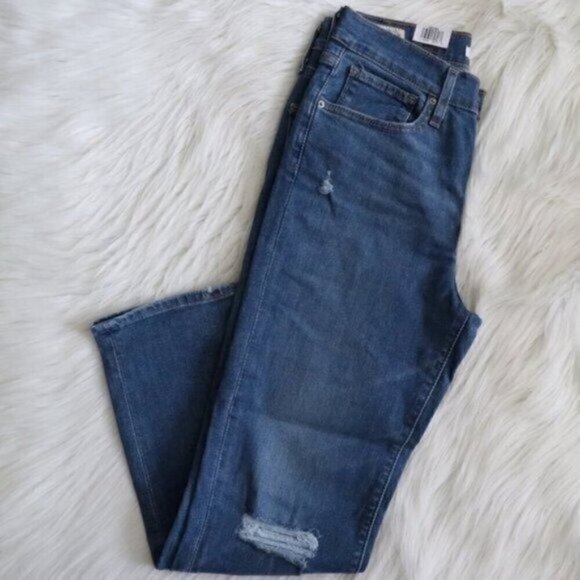NWT Levis 724  Jeans Size 27 High Rise Straight Leg Cropped Distressed Blue - Picture 5 of 8